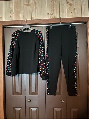 SHEIN Black Track Set with Multicolor Heart Side Stripes